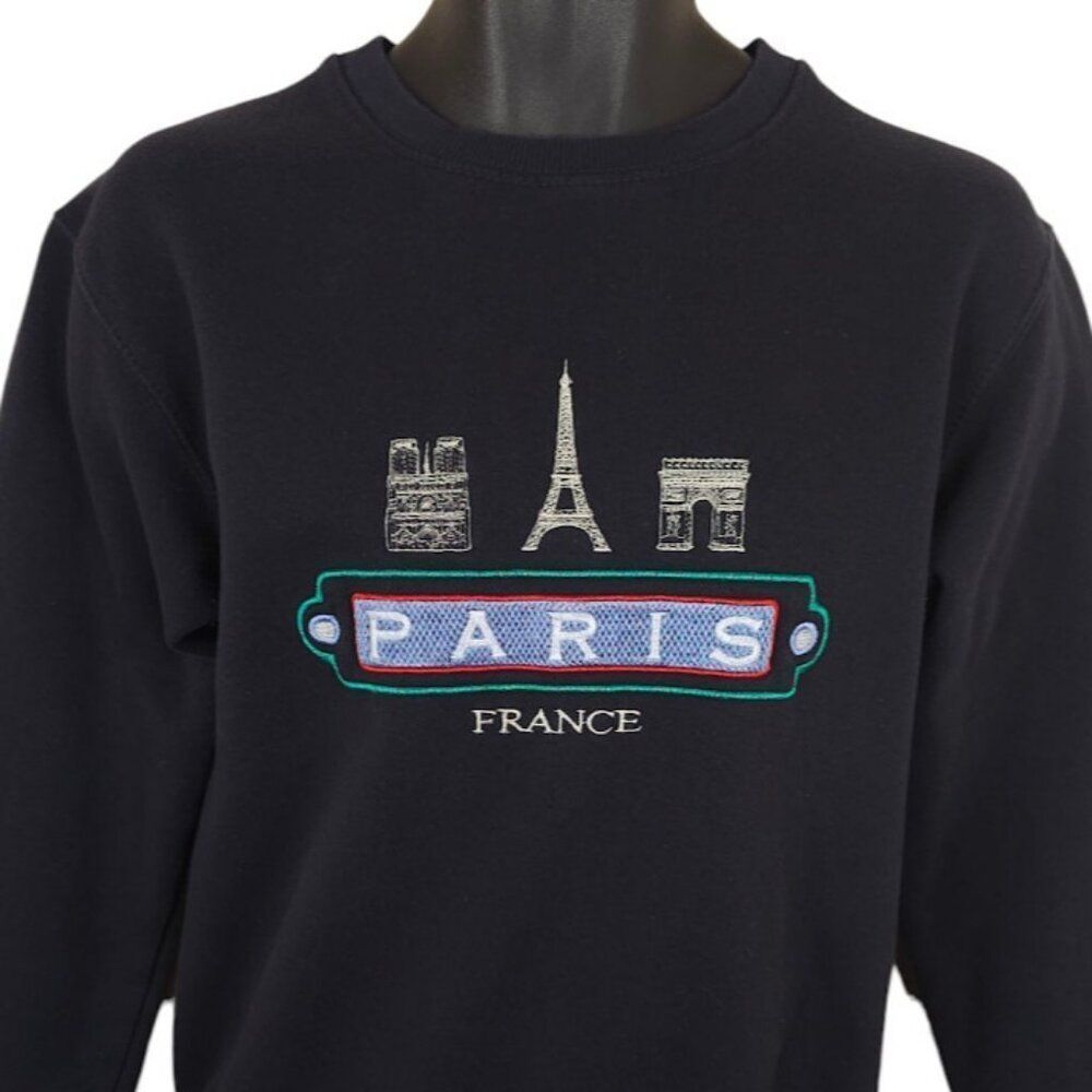 Paris France Sweatshirt Mens Size Small Dark Blue Eiffel Tower Destination